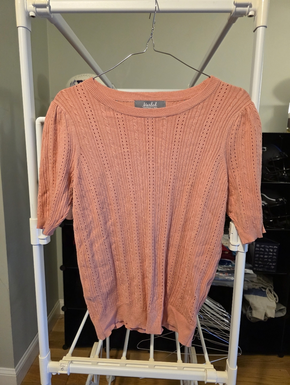 Womens Pink Short Sleeve Sweater Top